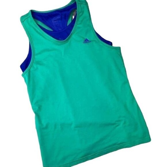 Adidas Reversible Workout Tank Climalite Green Blue Size Small - Picture 2 of 9
